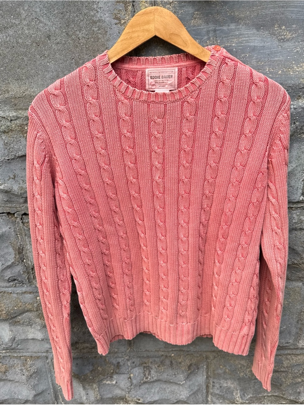 Eddie Bauer Women's Cable Knit Sweater Pink Cotton Fisherman Classic Cozy